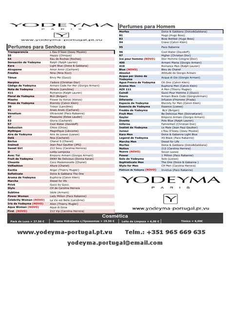 Yodeyma Perfume list for women 